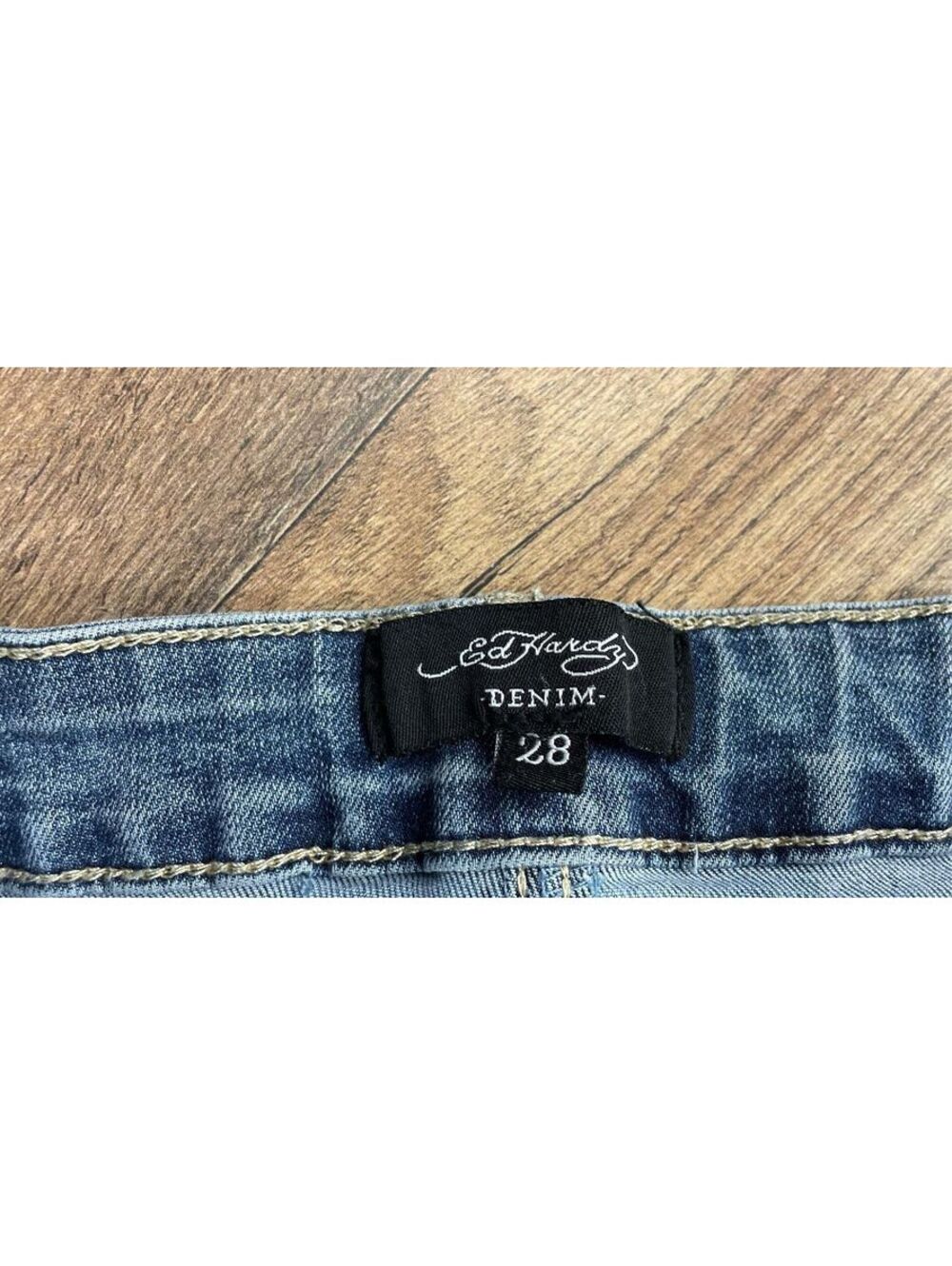 Ed Hardy Denim Size 28 Blue Embroidered Flare Jeans - Picture 5 of 6